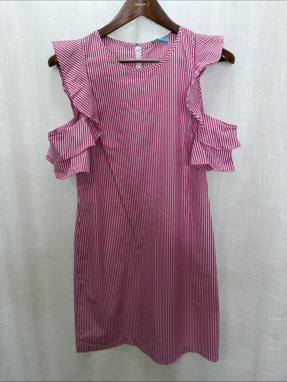 J. McLaughlin Striped Pink Cold-Shoulder Ruffle Sleeve Dress Size Small